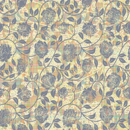 Seamless floral pattern. Vintage background with flowers and leaves.の写真素材