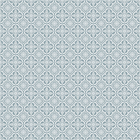 Seamless damask wallpaper pattern. Vector illustration in blue and white colorsの写真素材
