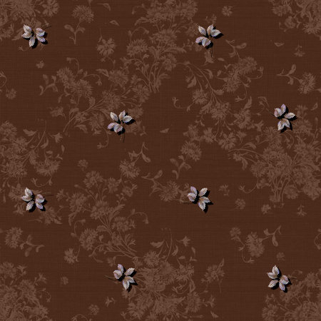 Seamless floral pattern with butterflies and flowers on brown background.の写真素材
