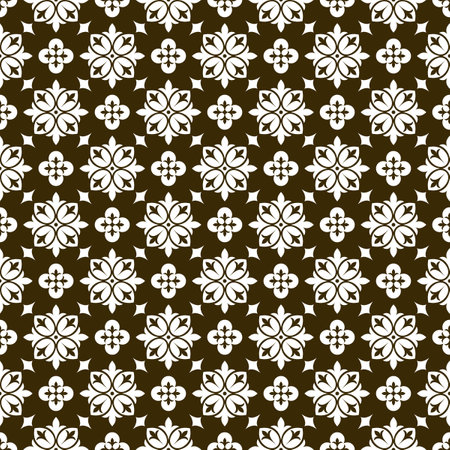 Seamless pattern of white flowers on a brown background. Vector illustrationの写真素材