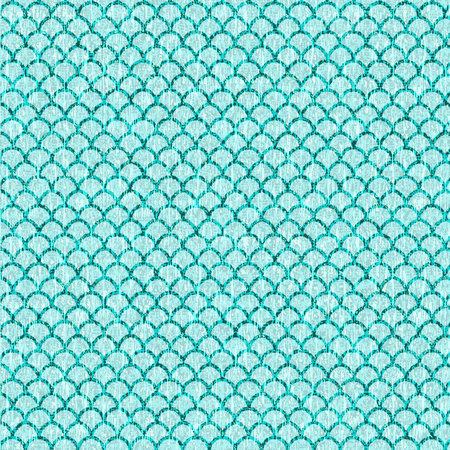 Seamless turquoise lace pattern on white woven texture.の写真素材