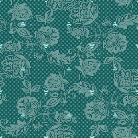 Seamless lace pattern with flowers on green background. Vector illustration.の写真素材