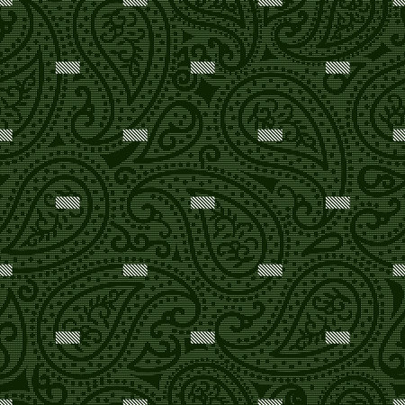 Seamless background pattern. Green and white pattern with decorative ornamentの写真素材