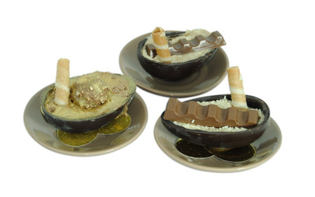 set of 3 homemade snacks of mixed chocolatesの写真素材