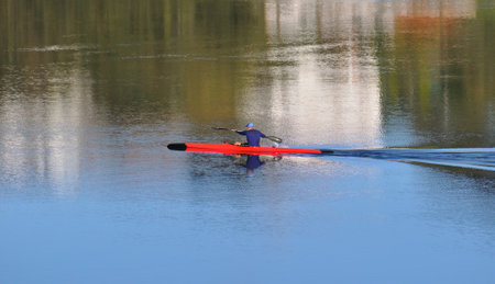 Rowing on the river, closeup of photo with shallow depth of field