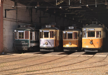 Tram in the old tram stationの写真素材
