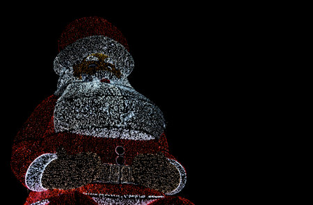 Santa Claus with a bag of gifts on a black background. 3d renderingの写真素材