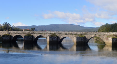 Sampaio Bridge, Santiago Ways, Pontevedra, Spainの写真素材