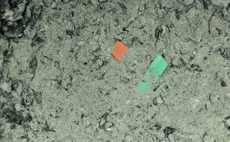 Close up of red and green keys on the ashes, abstract background