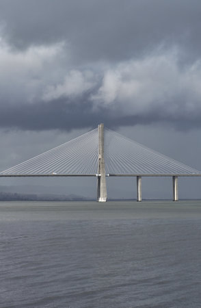 Cable-stayed bridge over the Tagus river in Lisbon, Portugal