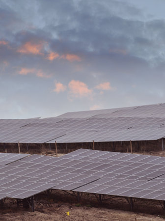 Solar panels for renewable electrical production, Zaragoza Province, Aragon, Spain.の写真素材