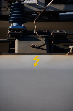 Electric power transformer on the background of the substation. Electrical equipment.