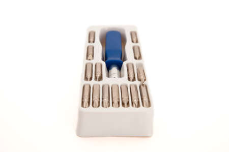 Screwdrivers mini tools on white backgroundの写真素材