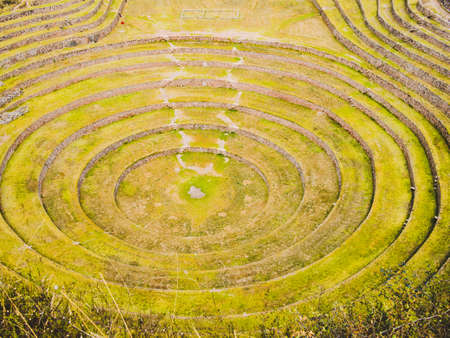 Ancient circular Incan terraces at Moray, Peru (agricultural station)の写真素材