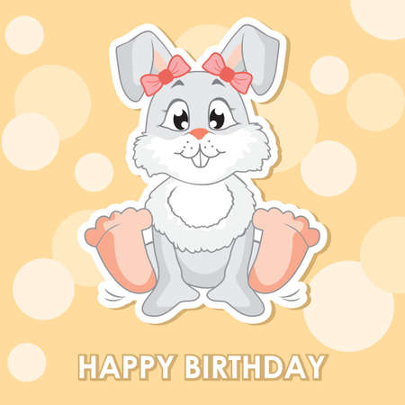 Cute bunny, greeting card for birthday. Vector illustrationのイラスト素材