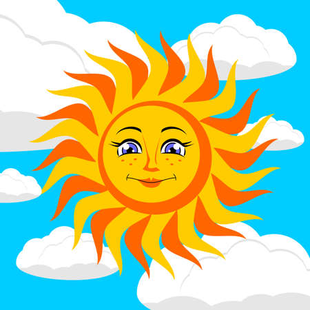Sun against the sky with clouds. Vector illustration.のイラスト素材