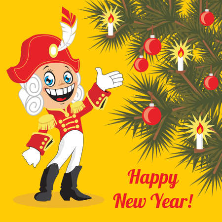 Greeting card with a character and a Christmas tree  Vector illustration のイラスト素材