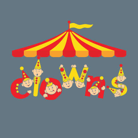 Clowns. Circus. Greeting card background vector illustration inscription.のイラスト素材