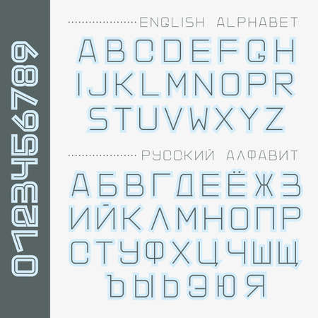 Russian and English alphabets with neonovoy stroke . Vector illustration.のイラスト素材