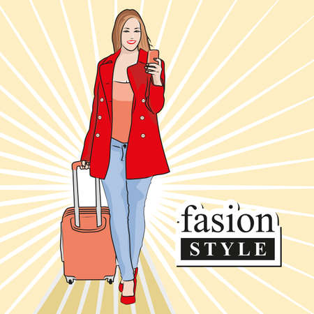 Beautiful woman fashion buy stylish things. Graphic design vector illustration.のイラスト素材