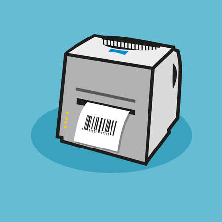 Cartoon illustration of a scanner. Issues a printed receipt.