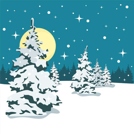 Snowy forest at night. It's snowing. Vector illustration.のイラスト素材
