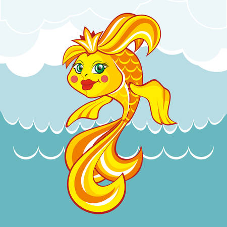 Goldfish on a background of waves and skyのイラスト素材