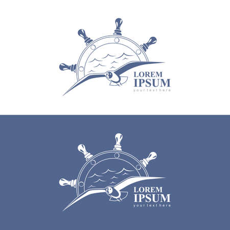 Flying bird on the background of the steering wheel and waves.のイラスト素材