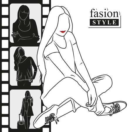 Portfolio for models.Beautiful woman photo-photography posing.のイラスト素材