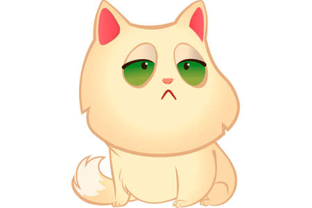 A sad cat with green eyes in white back dropのイラスト素材