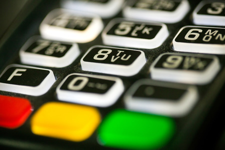 Credit card pos terminal, keyboard closeup