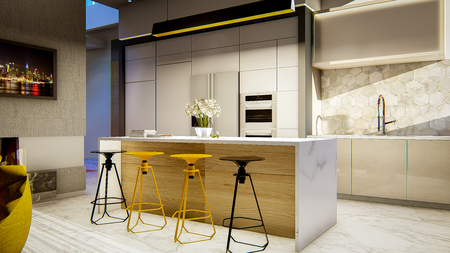 3D render modern interior of kitchen glassの写真素材