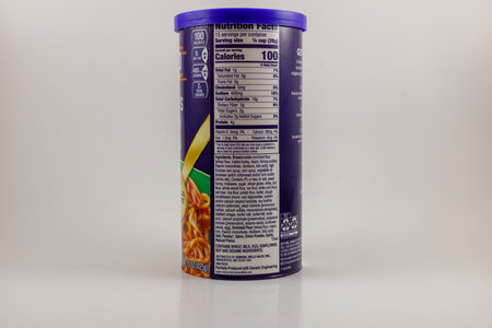 Dunn County, WI / USA  - October 31 / 2020: Back label of a container of Progresso Italian style...