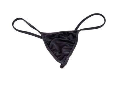 Pair of women's black g-string underwear isolated on a white background.