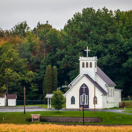 New Haven, WI, USA  September 20, 2021: West Akers Lutheran Church near Prairie Farm, WI during late summerのeditorial素材