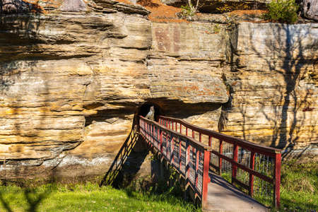 Man-made tunnel in the natural rock bridge at Pier County Park in Richland County, Wisconsin