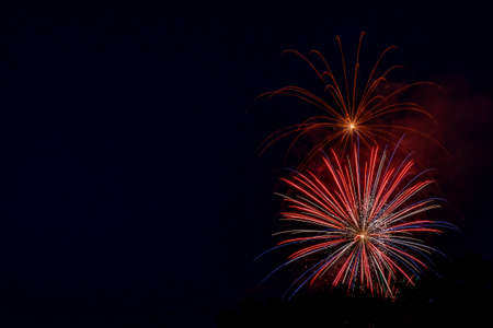 Colorful fireworks celebration in the night sky with free space for text