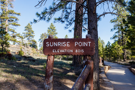 Sunrise Point sign in Bryce Canyon National Park in Utah during spring.の写真素材