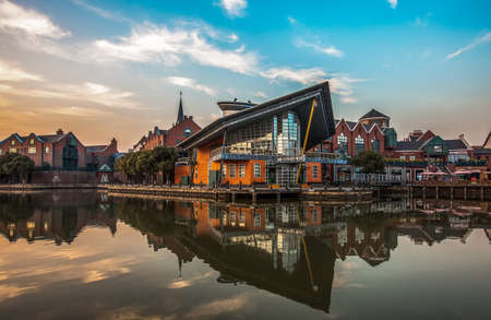 building at lake side viewのeditorial素材