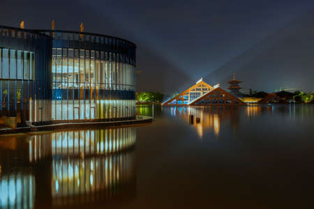 building at lake side