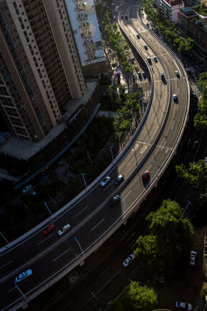 Cars driving on elevated highwayの写真素材