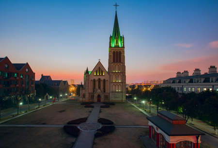 Town view at nightの写真素材