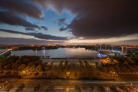 Landscape view of a city during the nightのeditorial素材