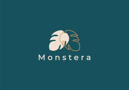 monstera deliciosa deliciousa leaf hand drawn logo vector icon illustrationのイラスト素材