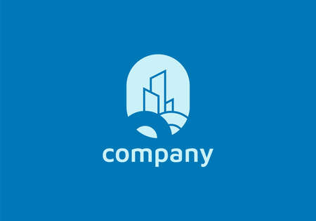 Real Estate Business Logo Template, Building, Property Development, and Construction Logo Vector Design Eps 10 with luxury blue colorのイラスト素材