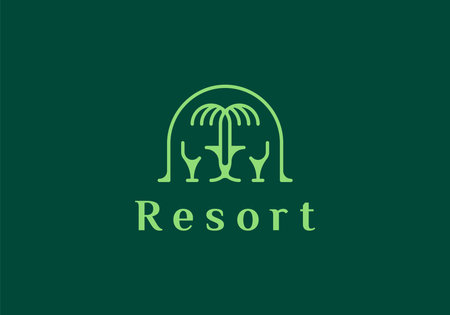 paradise resort minimalist line art logo template vector illustration design. simple modern resort logo conceptのイラスト素材