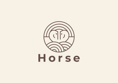 horse linear outline with Sun icon logo design elements - horse vectorのイラスト素材