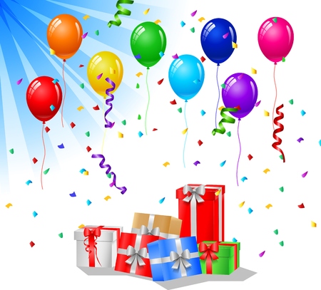 Happy birthday greeting card with cake and balloonsのイラスト素材