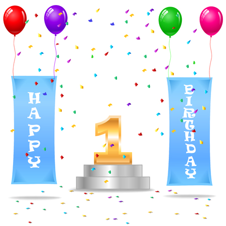 Happy first Birthday Shows Happiness Party And Greetingsのイラスト素材