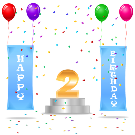 Happy 2 Birthday Shows Happiness Party And Greetingsのイラスト素材